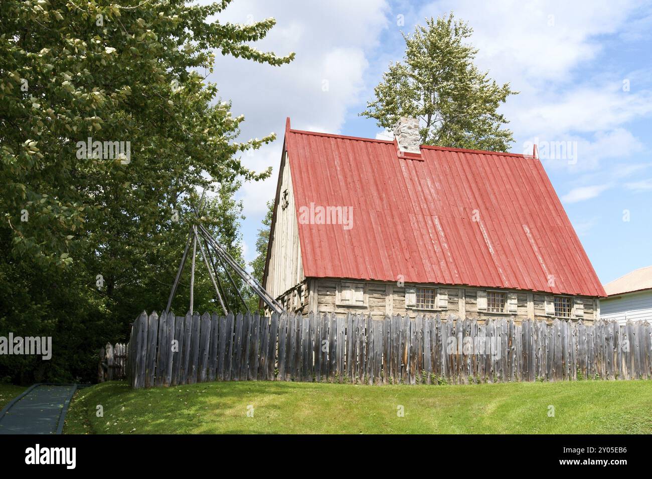 Handelsposten in Tadoussac, im Besitz von Pierre Chauvin, Sieur de Tonnetuit und Francois Grave du Pont, nahe der Mündung des Flusses Saguenay im 17. Jahrhundert Stockfoto