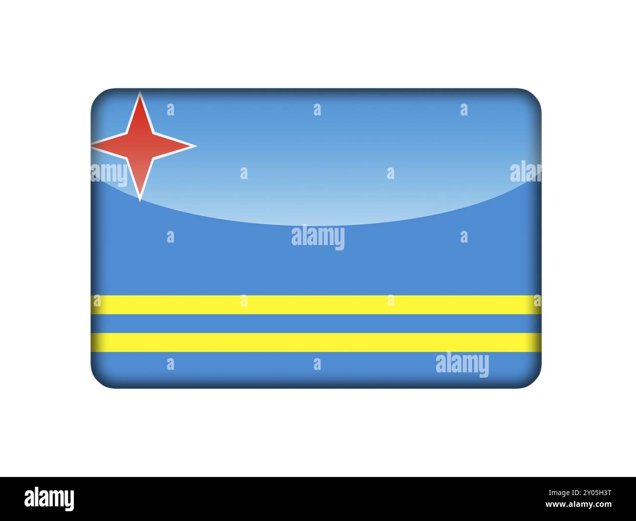 Die Aruba-Flagge in Form einer Hochglanz-Ikone Stockfoto
