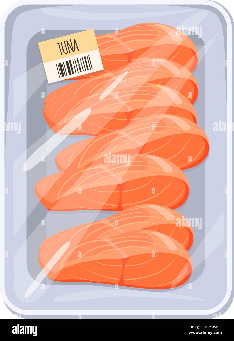 Thunfischfilet in Plastikfolie. Food Cartoon Symbol isoliert auf weißem Hintergrund Stock Vektor
