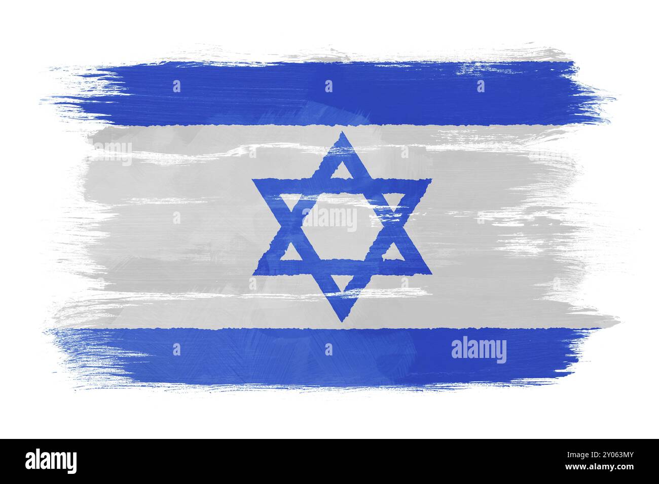 Die israelische Flagge auf weißem Papier mit Aquarell gemalt Stockfoto