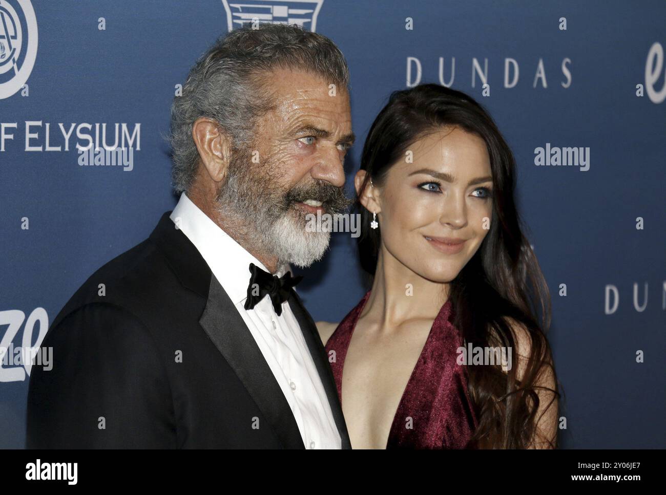 Mel Gibson und Rosalind Ross bei der Art of Elysium's 12th Annual Heaven Celebration, die am 5. Januar 2019 im privaten Veranstaltungsort in Los Angeles, USA, stattfand Stockfoto