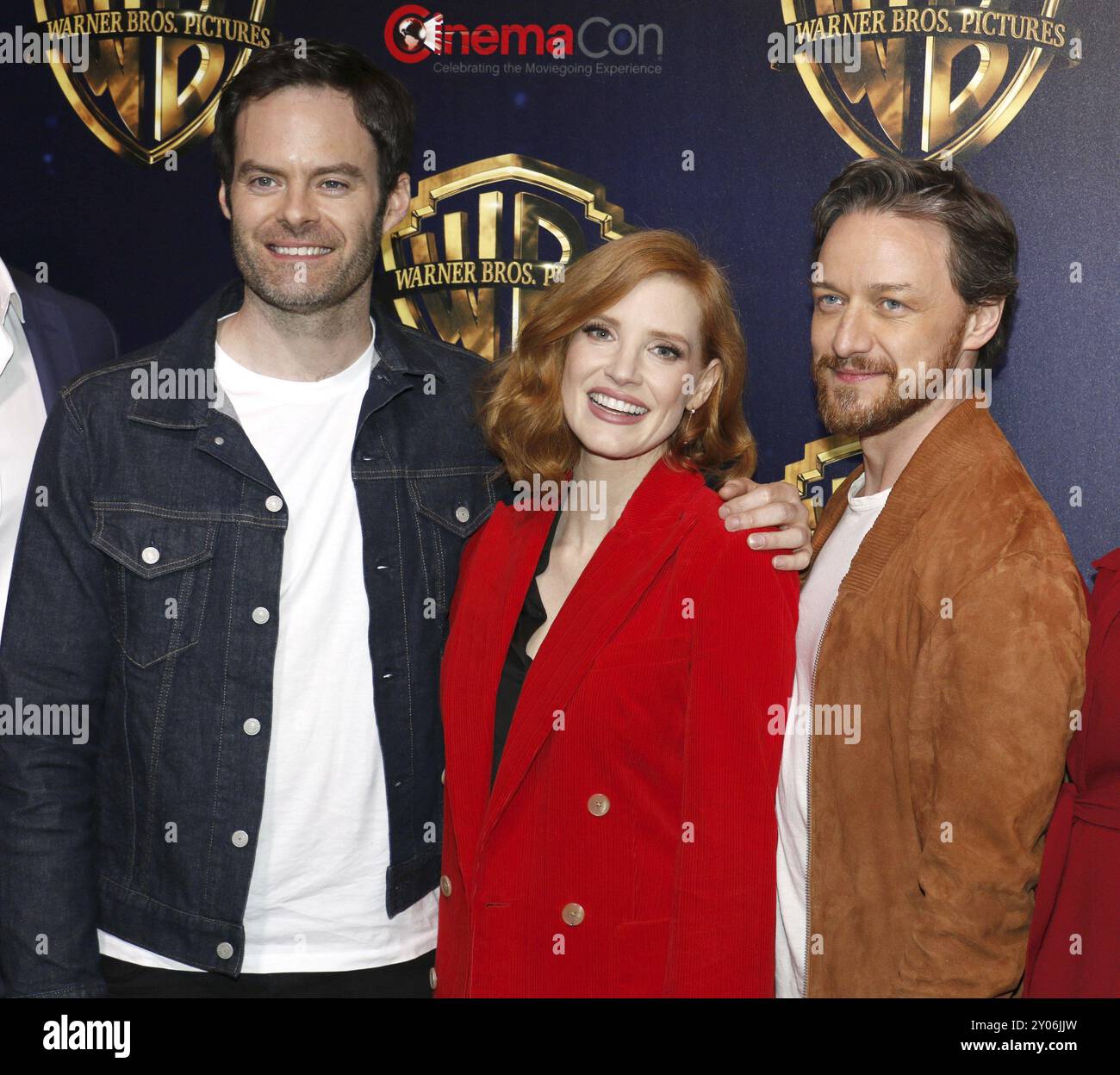Bill Hader, Jessica Chastain und James McAvoy auf der CinemaCon 2019, Warner Bros Bilder „das große Bild“ Präsentation im Caesars Palace i Stockfoto