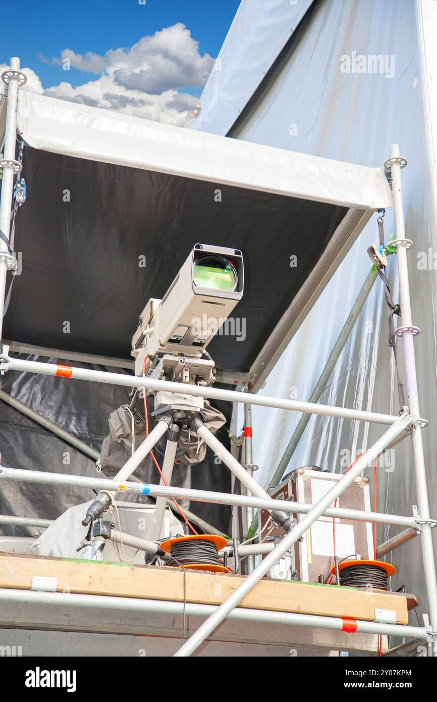 TV-Kamera auf dem Messegelände Hannover, Niedersachsen, Deutschland, Europa Stockfoto