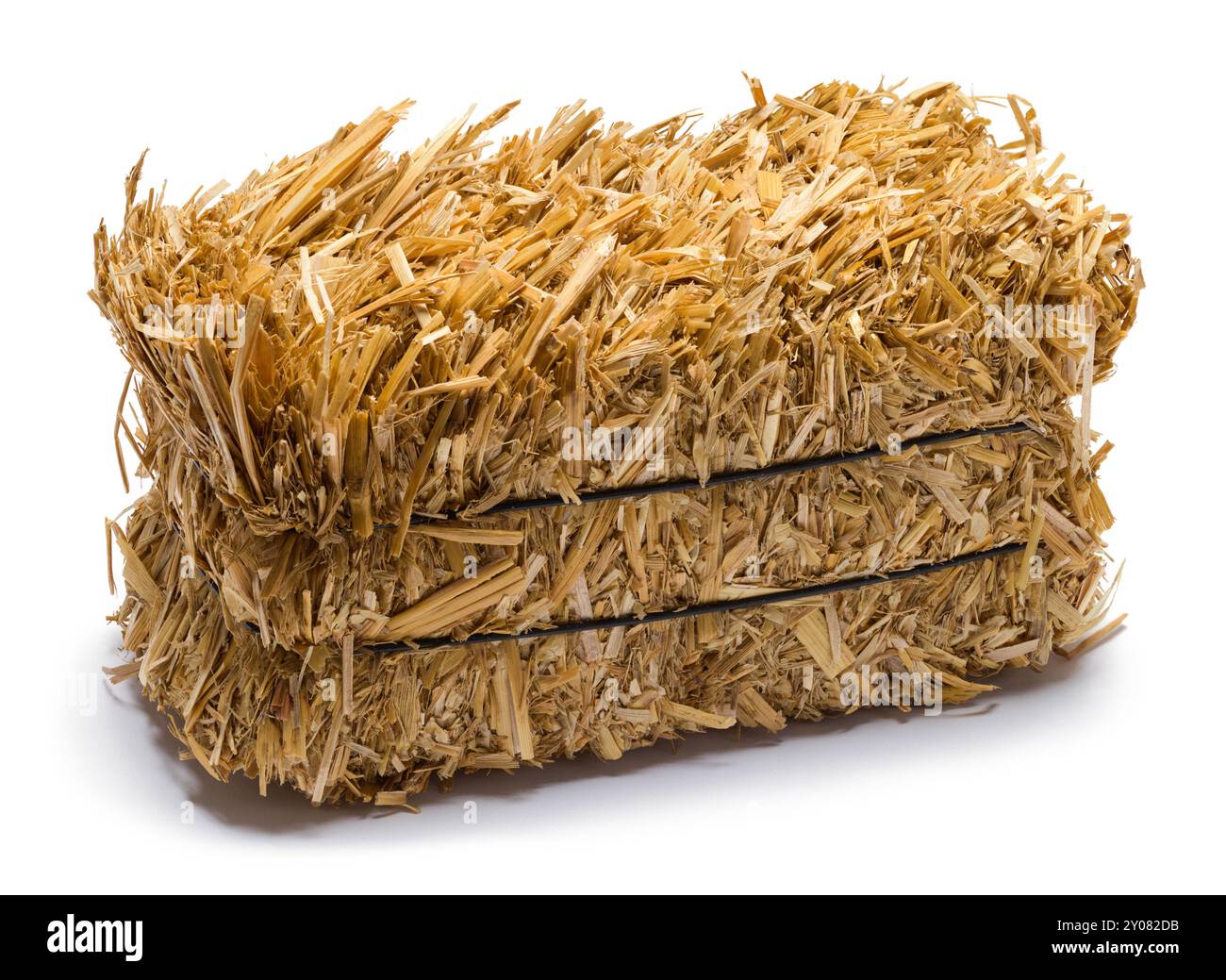 Gelber Hay Ballen ausgeschnitten auf weiß. Stockfoto