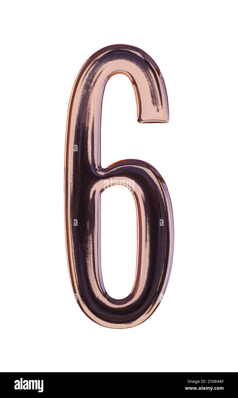Goldener Nummer sechs Aufkleber auf weiß ausgeschnitten. Stockfoto
