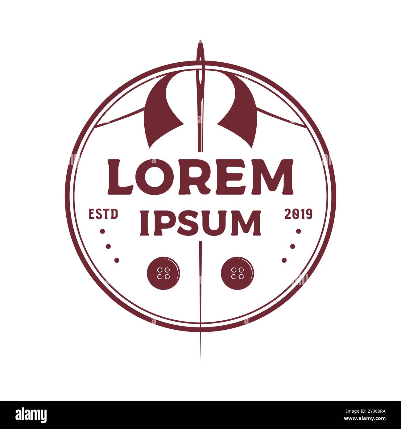 Vintage Retro Hemd mit Nadel und Garn für Nähen Schneiderei oder Mode Kleidung Abzeichen Emblem Label Logo Design Vektor Stock Vektor