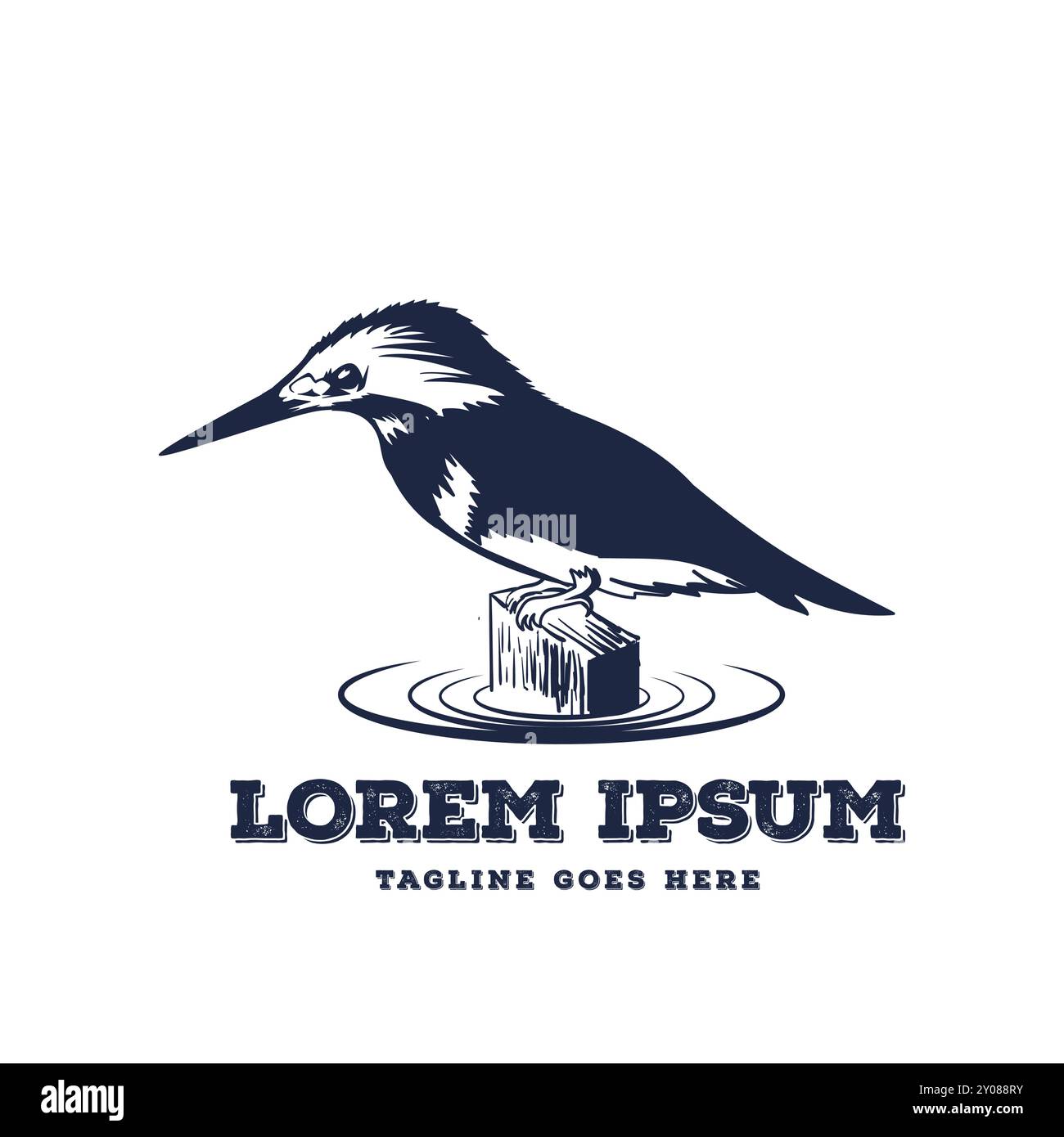 Vintage Retro Hand gezeichnete Eisvogel auf dem Lake Creek River Icon Illustration Design Vektor Stock Vektor