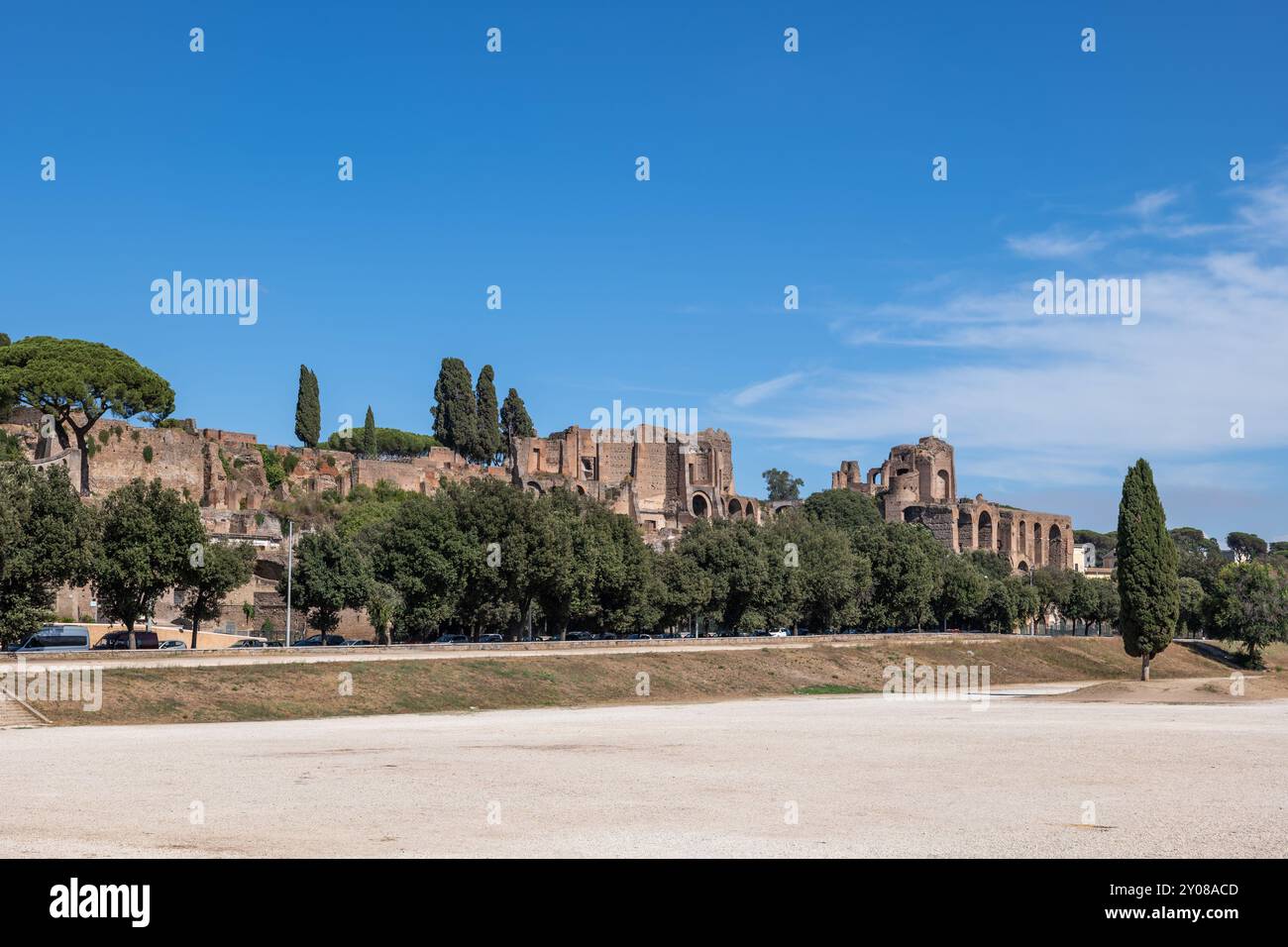 Circus Maximus (Circo Massimo) altes Stadion und Ruinen auf dem Palatin in Rom, Italien. Stockfoto