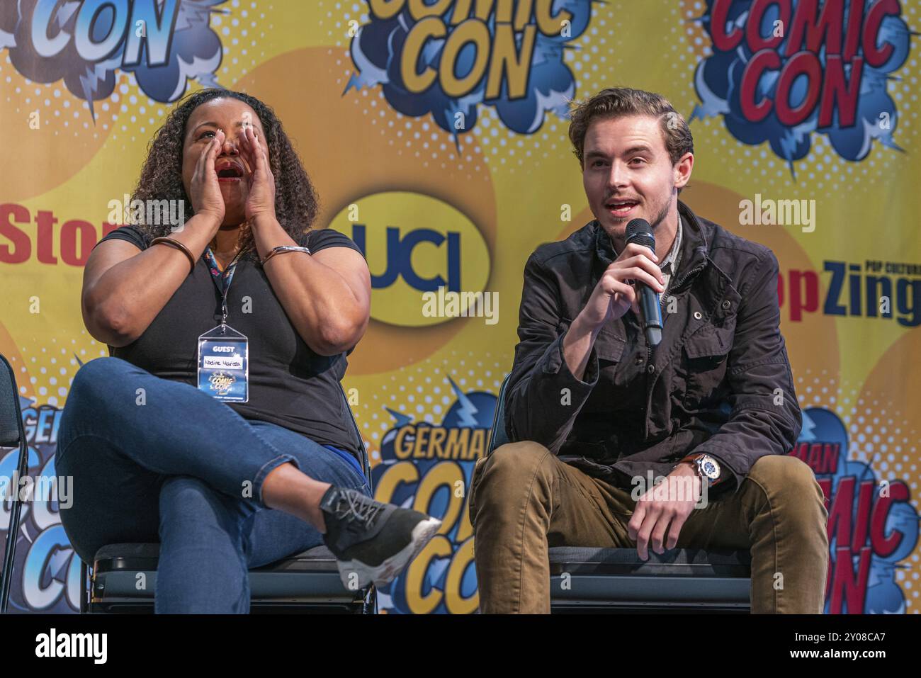 DORTMUND, 7. Dezember 2019: Nadine Marissa und Callan McAuliffe auf der German Comic Con Dortmund, einer zweitägigen Fan Convention Stockfoto