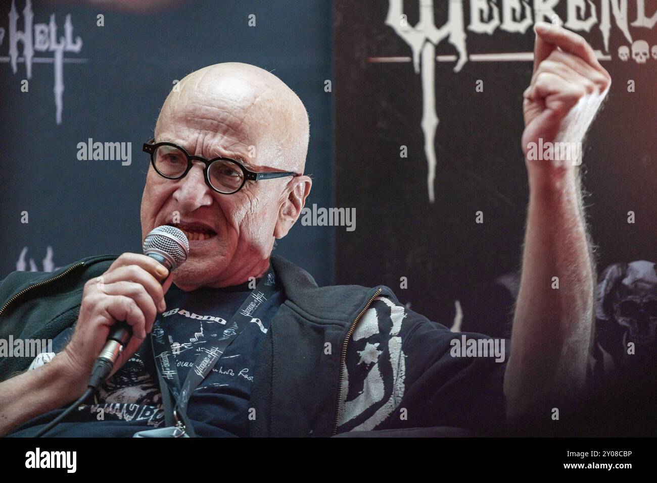 Düsseldorf-NEUSS, 2. November 2019: Giovanni Lombardo Radice (*1954, italienischer Schauspieler alias John Morghen, Cannibal Apocalypse, Stadt der Lebenden Stockfoto