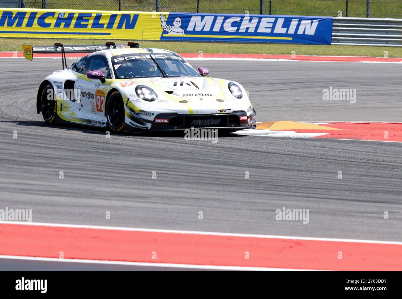 Austin, USA. 31. August 2024. Manthey Purerxcing (92) fuhr Aliaksandr Malykhin, Joel Sturm und Klaus Bachler während des Qualifikationsrennens am 31. August 2024 auf dem Circuit of the Americas. Der Lone Star Le Mans kehrt zum ersten Mal seit 2020 nach Austin, TX, zurück. (Foto: Stephanie Tacy/SIPA USA) Credit: SIPA USA/Alamy Live News Stockfoto