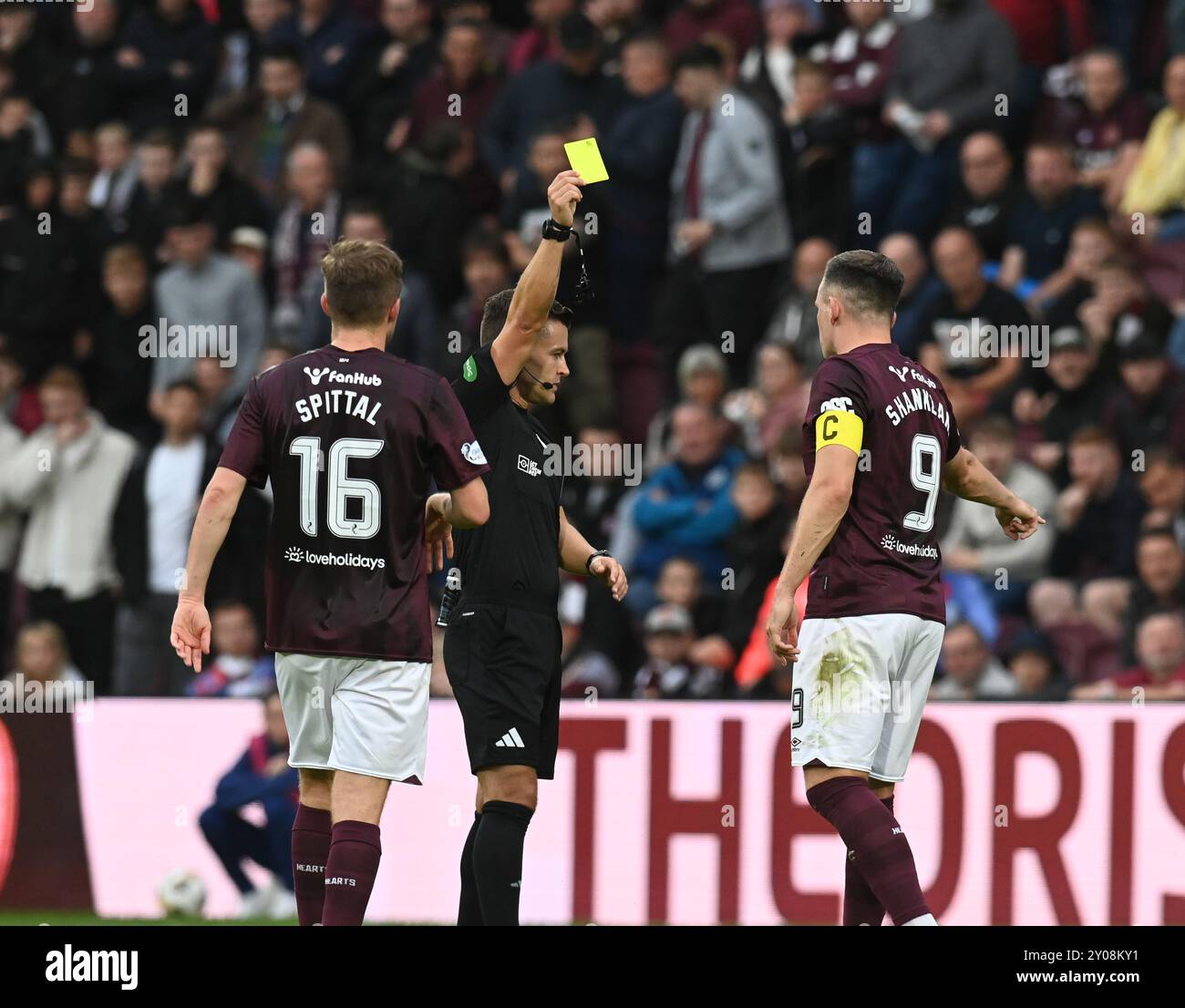 Tynecastle Park Edinburgh.Scotland.UK.1. September 24 William Hill Scottish Premiership Match Heart of Midlothian vs Dundee United. Hearts Captain Lawrence Shankland hat für seine Rolle beim "will Ferry Dundee Utd"-Vorfall gebucht. Quelle: eric mccowat/Alamy Live News Stockfoto