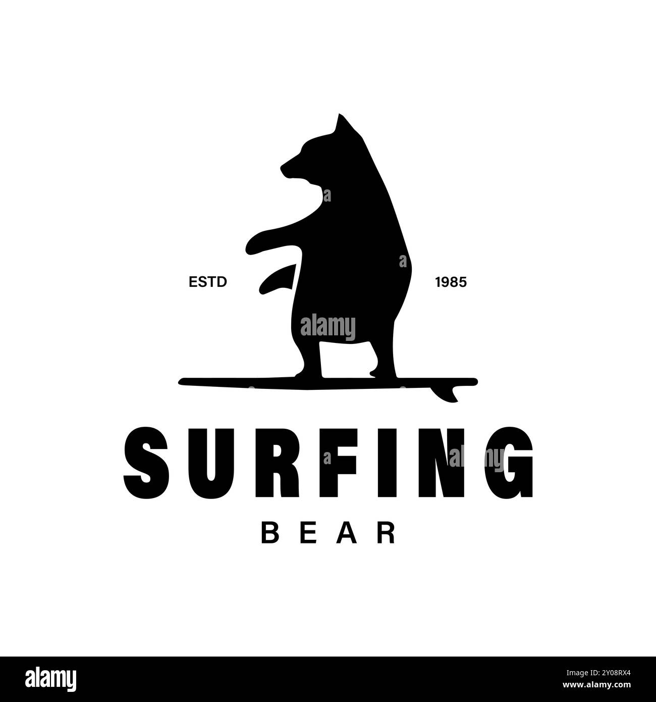 Silhouette eines Bären Surfing Wilderness Adventure Retro Vintage Logo Stock Vektor