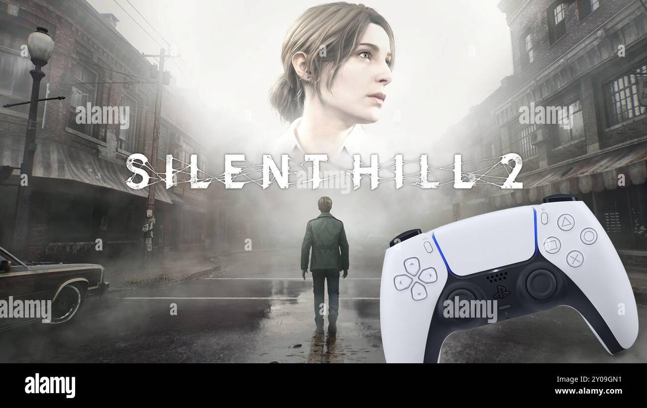Istanbul, Türkei - 1. September 2024: Silent Hill 2 Game Visual mit einem PlayStation 5 Dual Sense Controller oben Stockfoto