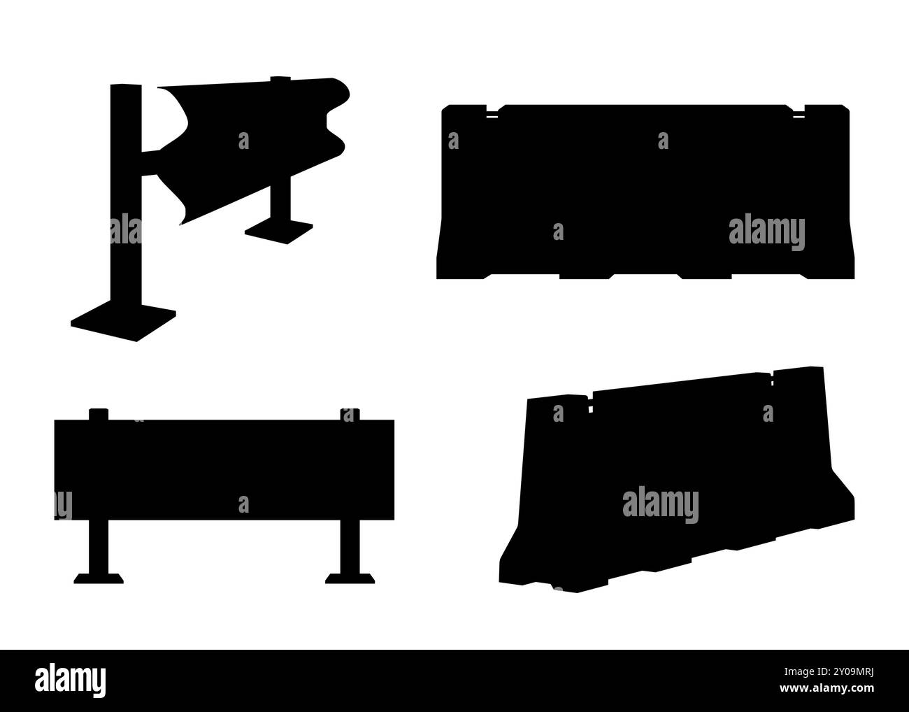 Satz von Straßensperren zum Blockieren der schwarzen Silhouette des Straßensymbols, isoliert auf weißem Hintergrund. Straßenbarrieren und Straßenbarrieren gesetzt. Vektorabbildung. Stock Vektor