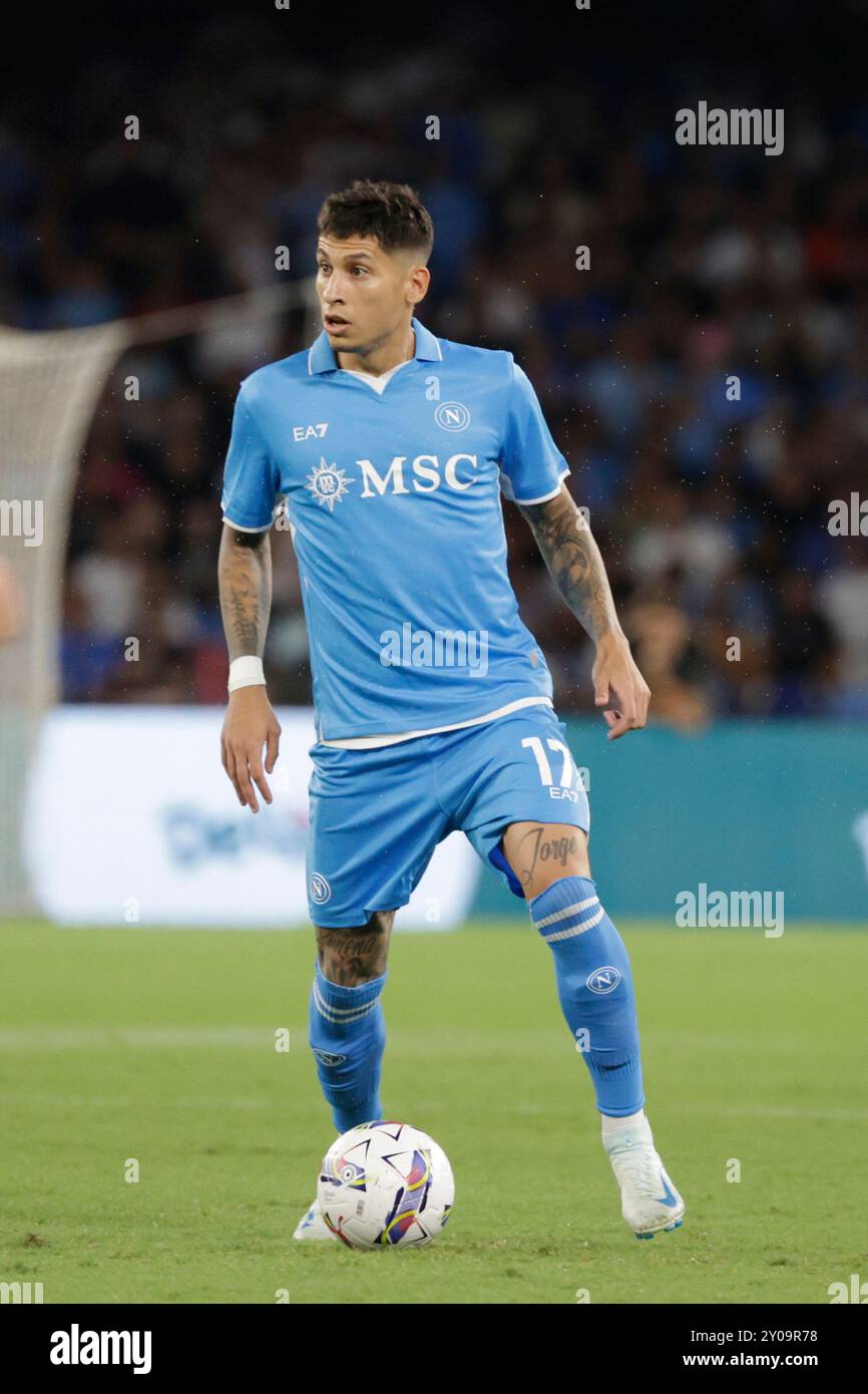 Mathias Olivera aus Neapel kontrolliert den Ball während des Fußballspiels der Serie A SSC Napoli - Parma Calcio Stadio Maradona am 31. August 2024 in Neapel. Stockfoto