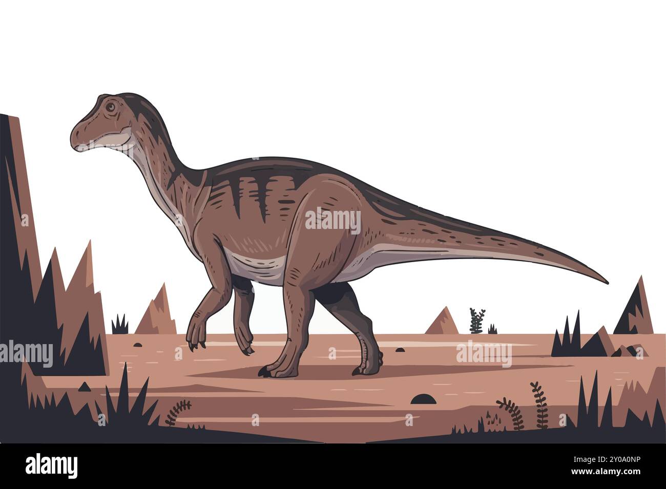 Gallimimus in der Populärkultur von der Wissenschaft zum Kino. Stock Vektor