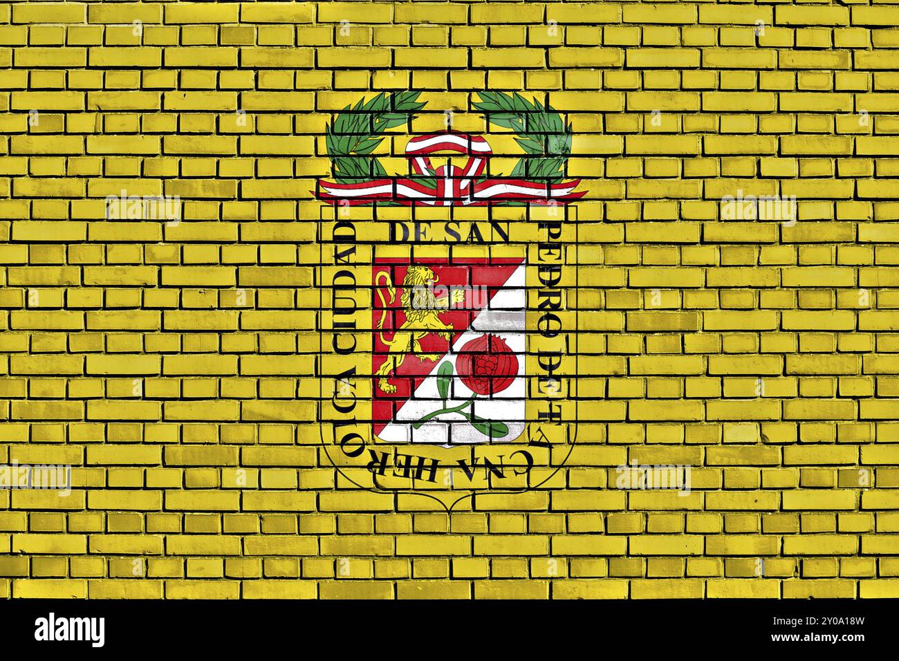 Flagge von Tacna auf Ziegelwand gemalt Stockfoto