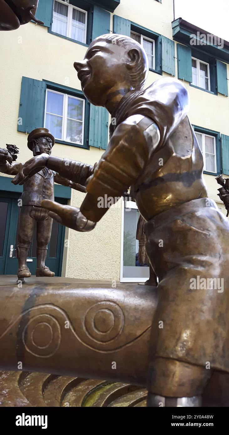 Der Brunnen ist eine Sehenswürdigkeit in Leutkirch im Allgaeu Stockfoto