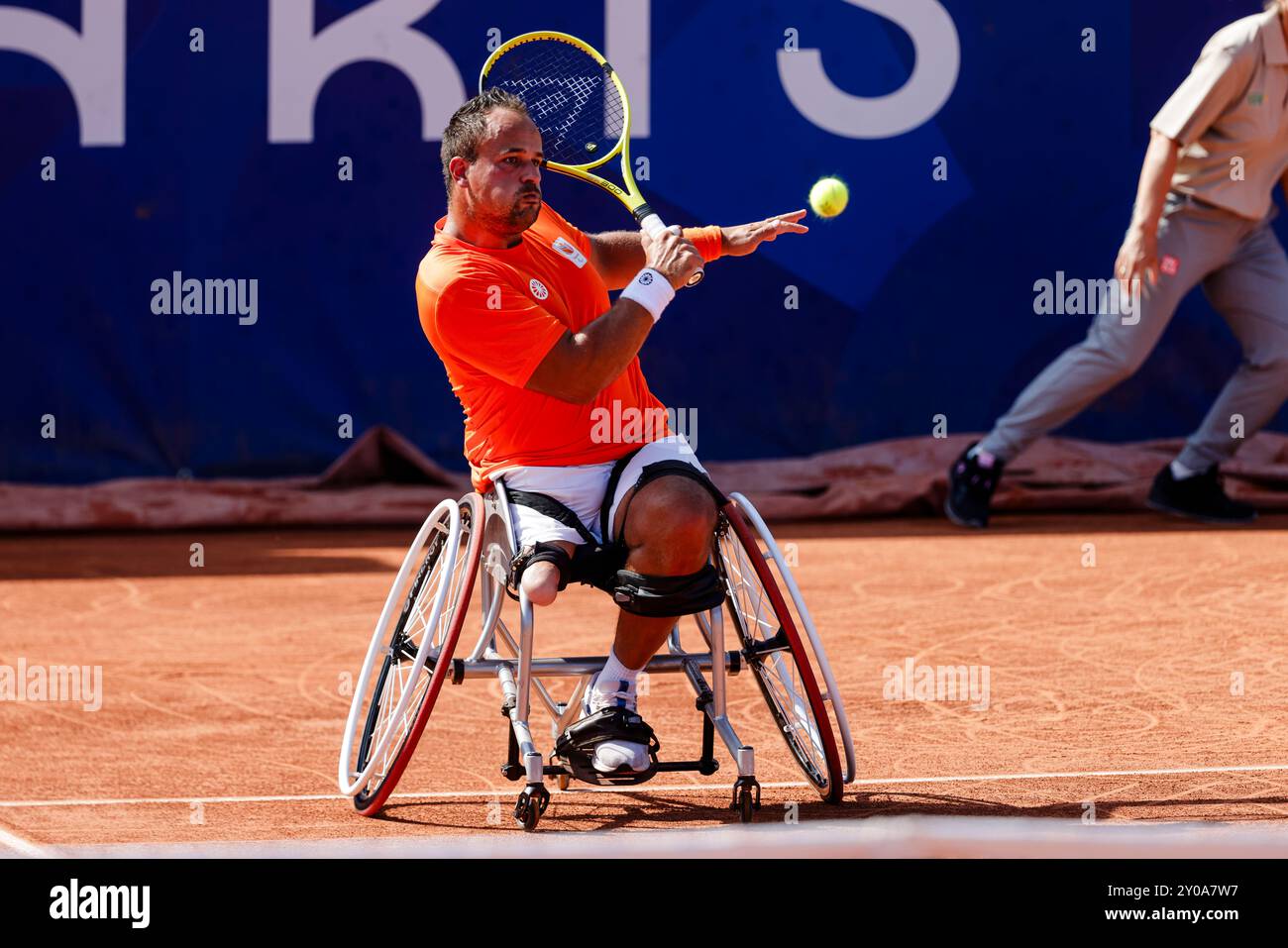 Paris, Frankreich. September 2024. Paris, 1. September 2024, paralympische Rollstuhl-Tennis-Veranstaltung. Tom Egberink (NED) ( Foto: Frank Molter/Alamy Live News Stockfoto