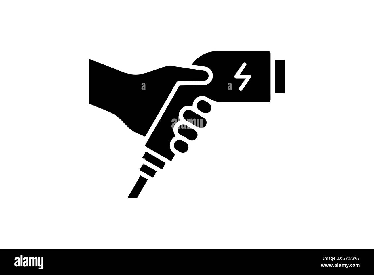 Schwarzes Symbol für Anschluss des elektrischen Ladegeräts für Handhalterung. Symbol für Ladestecker für elektrischen Transport. Umweltfreundliches Ladezeichen für Elektrofahrzeuge. Vector eps batteriebetriebenes EV-Transportstation-Logo Stock Vektor
