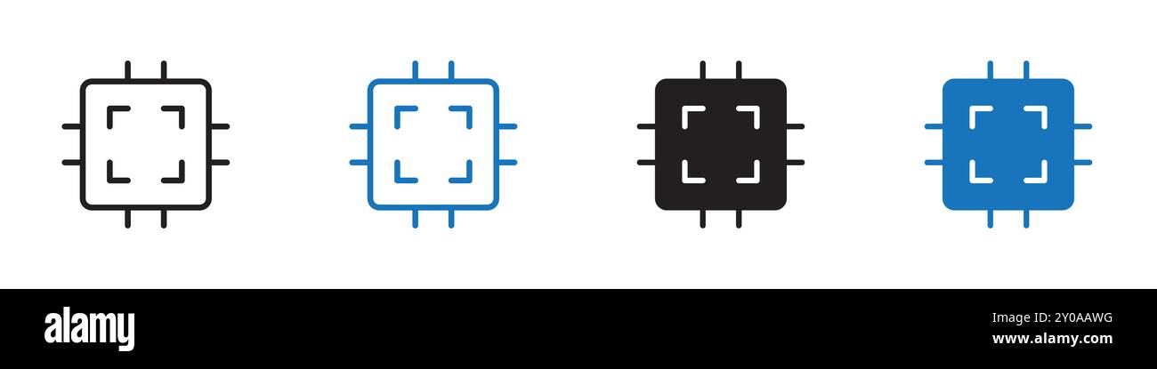 Prozessorsymbol Linearvektorgrafik oder Symbolsatz für Web-App-ui Stock Vektor