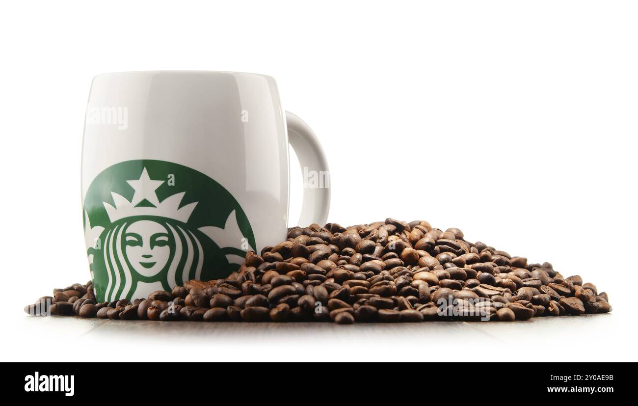 Starbucks, Kaffeefirma und Kaffeehauskette, gegründet in Seattle, Wa. USA, im Jahr 1971, heute das größte Geschäft dieser Art in der Welt. Stockfoto