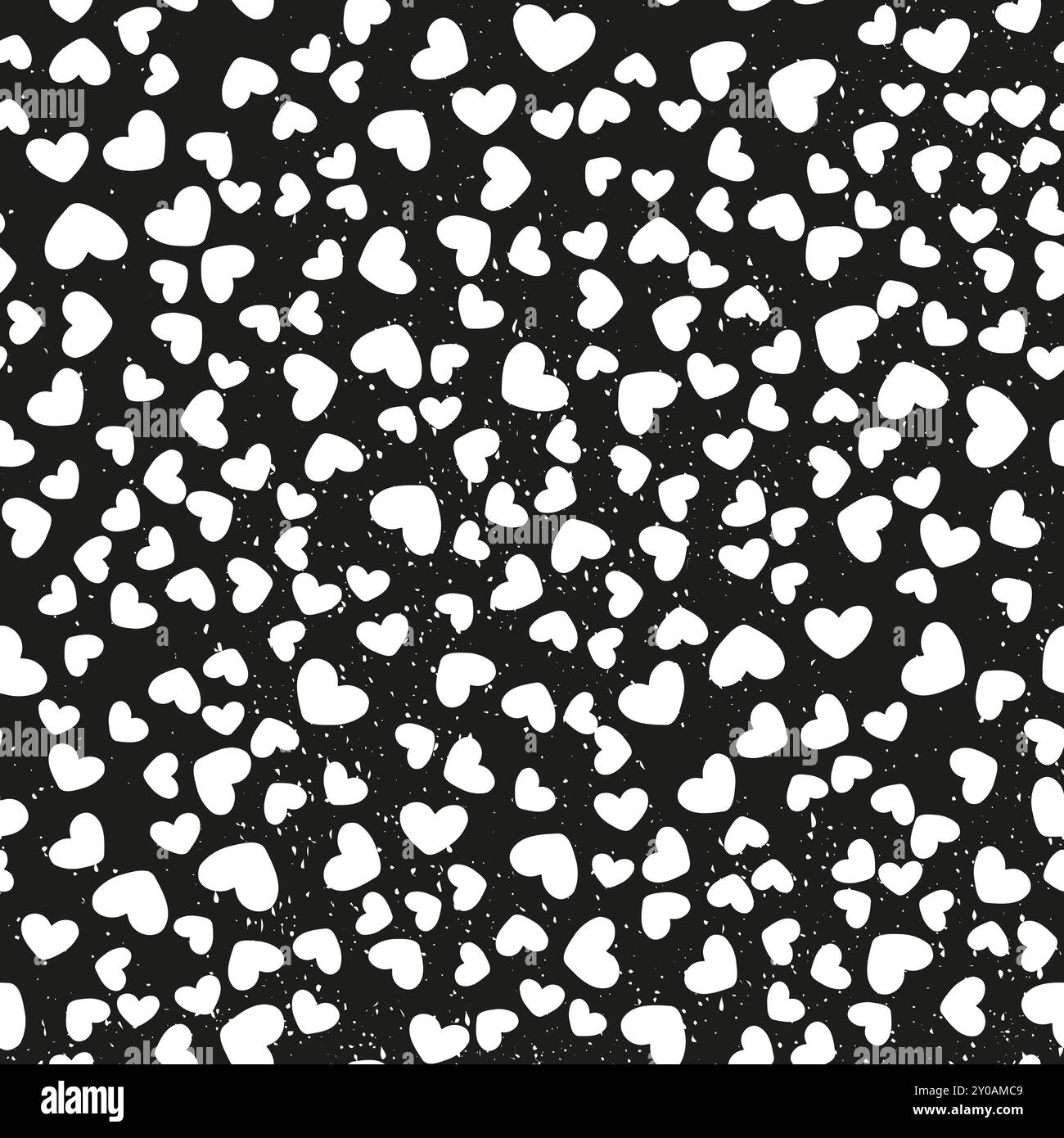 Nahtloses Muster mit schwarz-weißen Herzchen und Grunge-Textur Stock Vektor