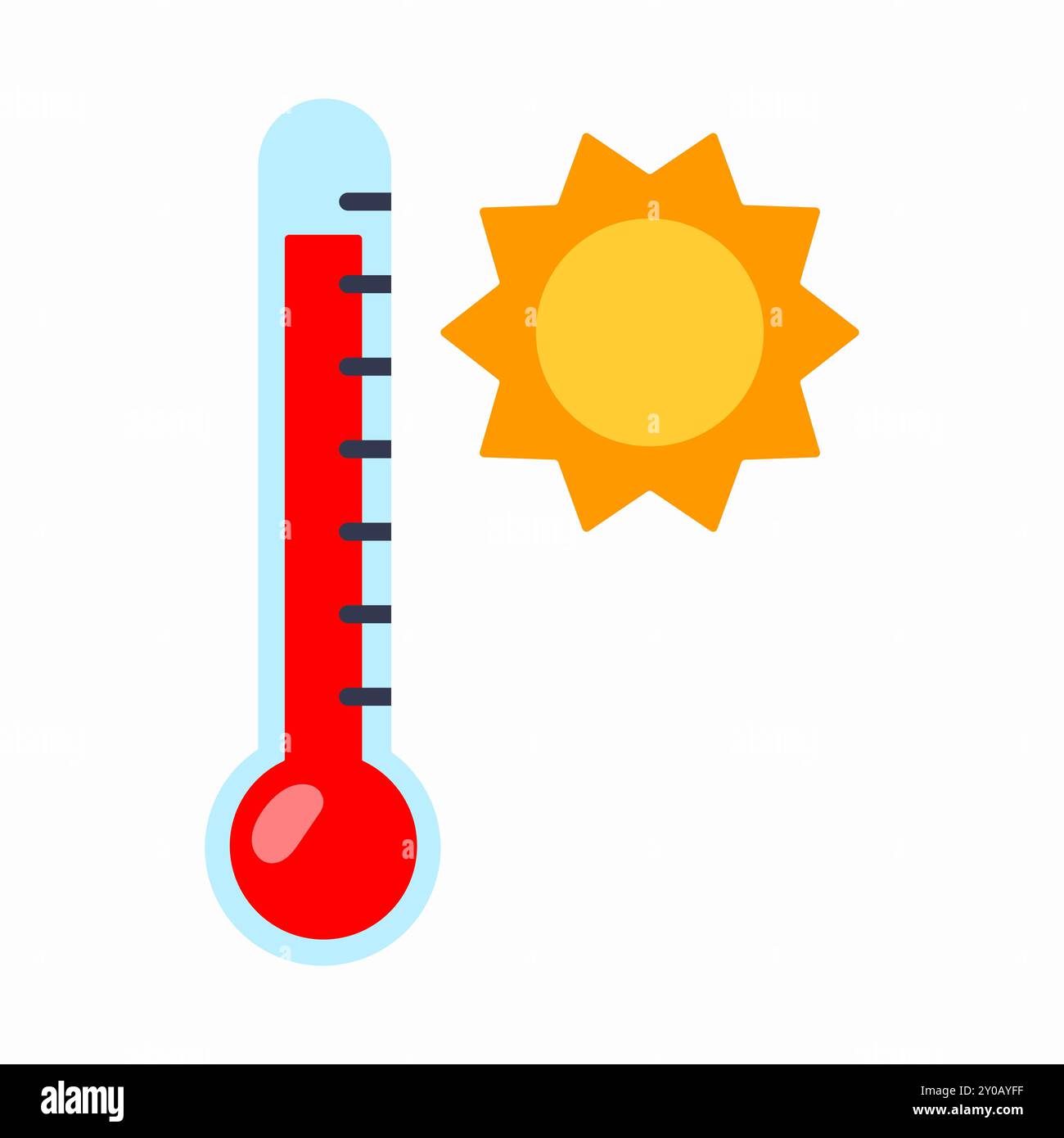 Heiße Temperatur. Vektorillustration in flacher Form isoliert auf weißem Hintergrund. Stock Vektor