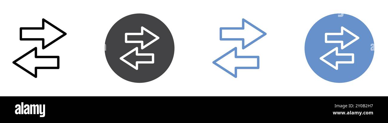 Pfeile Datenübertragungssymbol flach in Schwarzweiß umrandete Vektormarkierung Stock Vektor