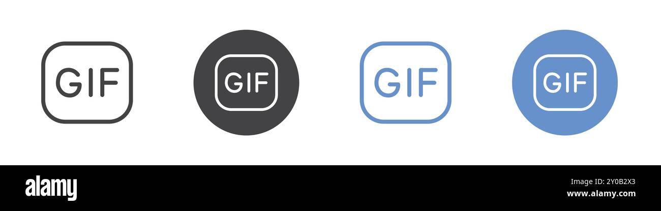 GIF-Symbol flach gesetzt in Schwarz-weiß-Umrissvektormarke Stock Vektor