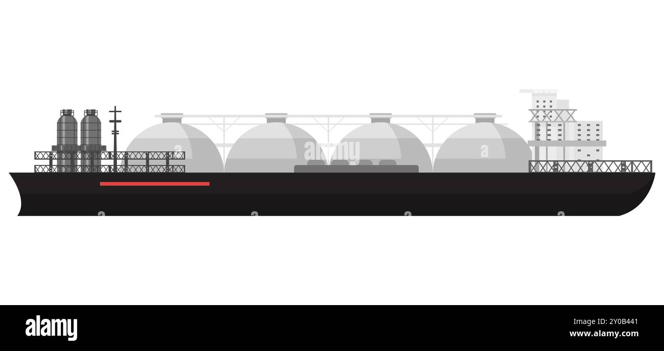 Vektorillustration eines LNG-Trägers, symbolisiert Energietransport und maritime Logistik. Stock Vektor