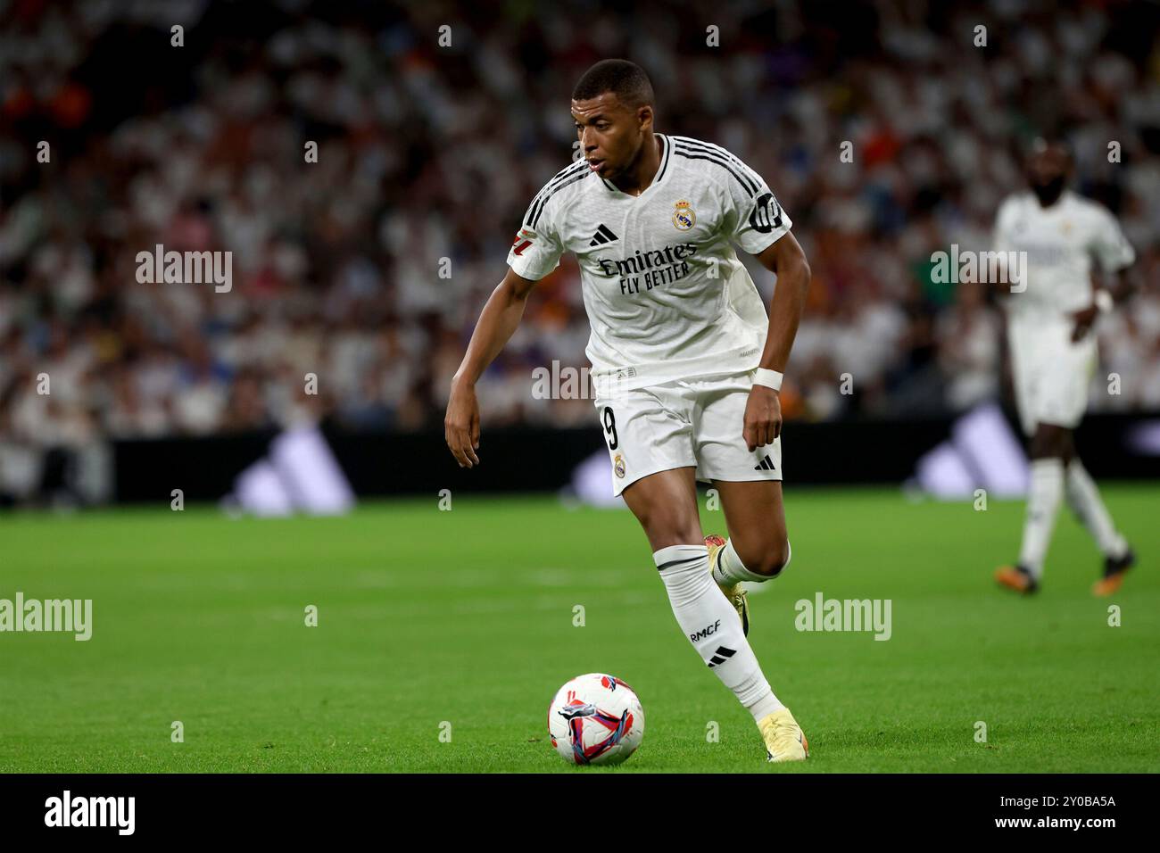 Madrid, Spanien. September 2024. Madrid, Königreich Spanien; 01.09.2024.- Real Madrid besiegt Real Betis am 4. Spieltag der spanischen Fußballliga. Mit Toren von Kylian Mbpaeé besiegten seine ersten beiden im Santiago Bernabéu Stadion (67 und 75) Betis. Vermerk: Juan Carlos Rojas/dpa/Alamy Live News Stockfoto