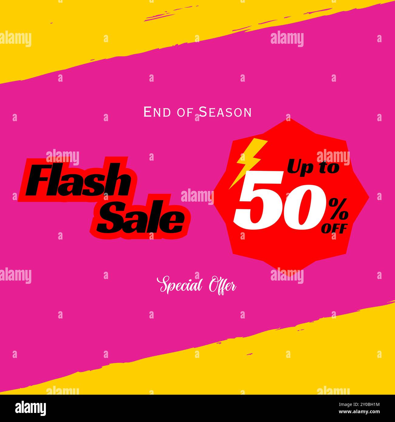 Flash Sale Shopping Poster oder Banner mit Flash-Symbol auf rosa Hintergrund. Flash Sales Banner Template Design für soziale Medien und Websites. Ende Der Saison Stock Vektor