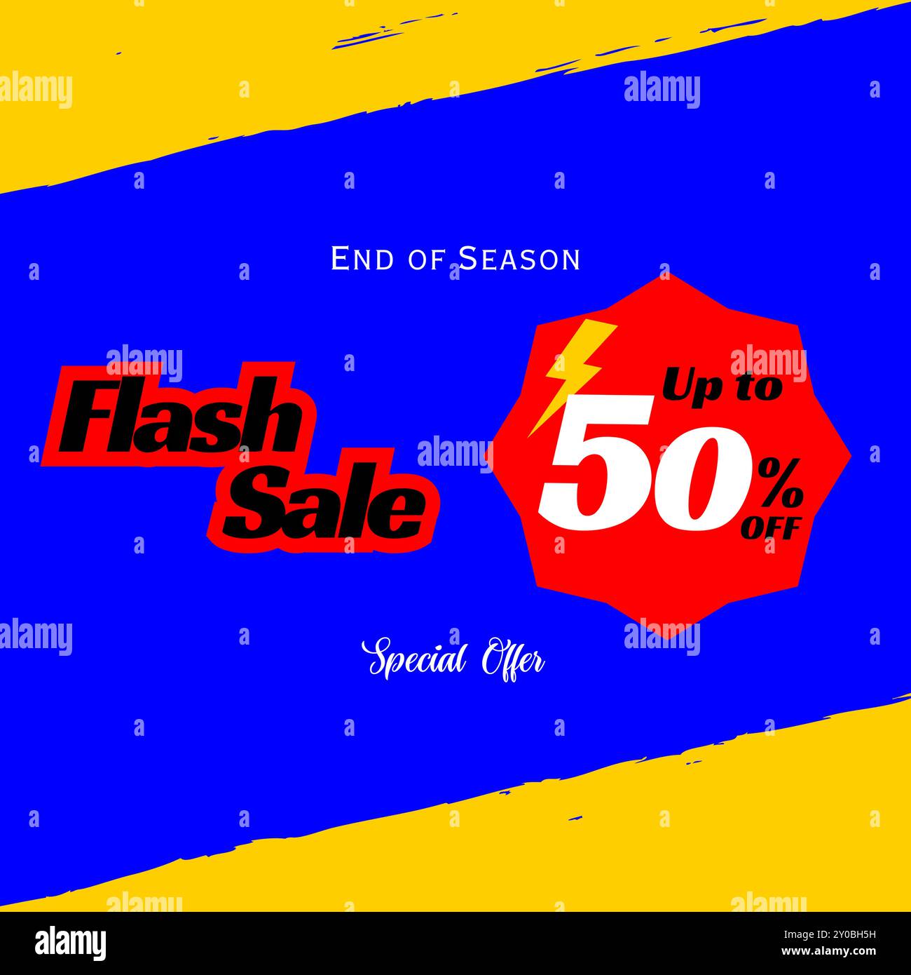 Flash Sale Shopping Poster oder Banner mit Flash-Symbol auf blauem Hintergrund. Flash Sales Banner Template Design für soziale Medien und Websites. Ende Der Saison Stock Vektor