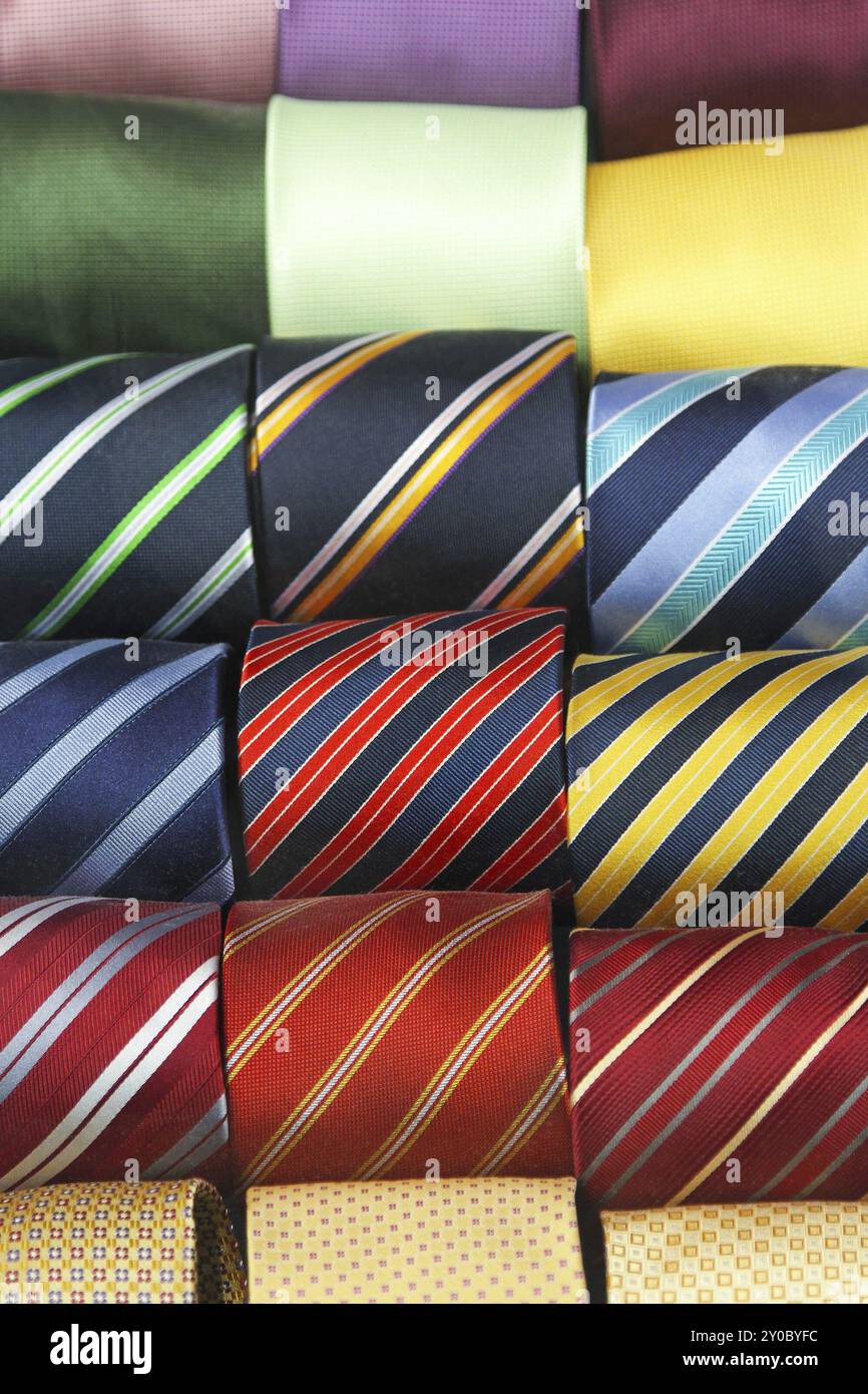 Bunte Krawatten Sortiment aus Seide Stockfoto