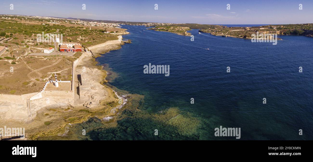 Castillo de San Felipe, siglo XVI, boca del puerto de Mahon, Municipio de Villacarlos, Menorca, balearen, Spanien, Europa Stockfoto