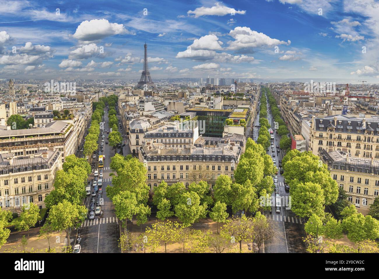 Paris Frankreich, Hochwinkel, Skyline am Eiffelturm Blick vom Arc de Triomphe Stockfoto