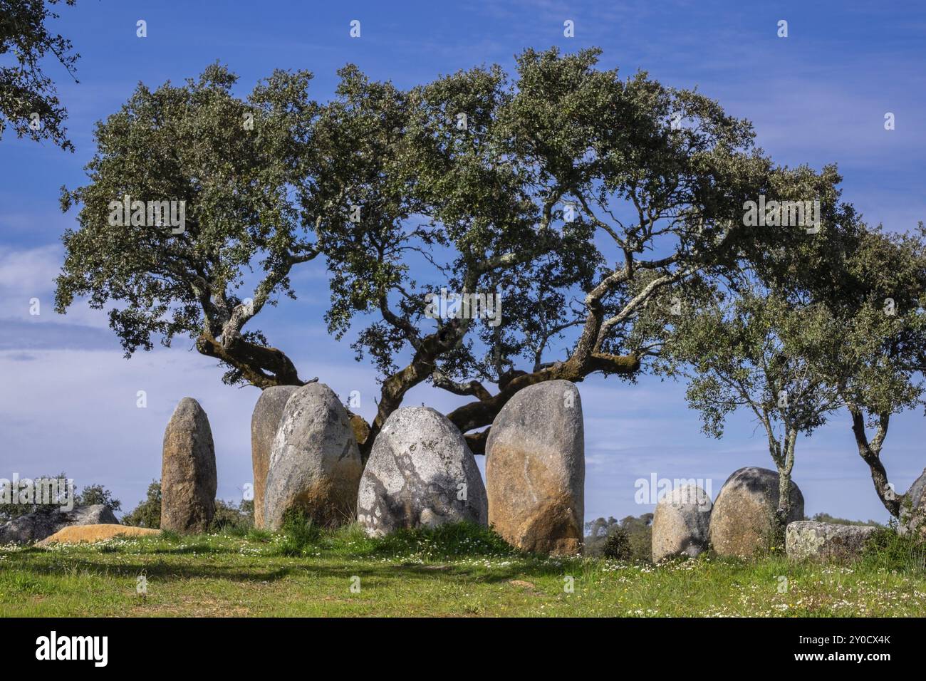 Cromlech Vale Maria do Meio, Nossa Senhora da Graca do Divor, Evora, Alentejo, Portugal, Europa Stockfoto