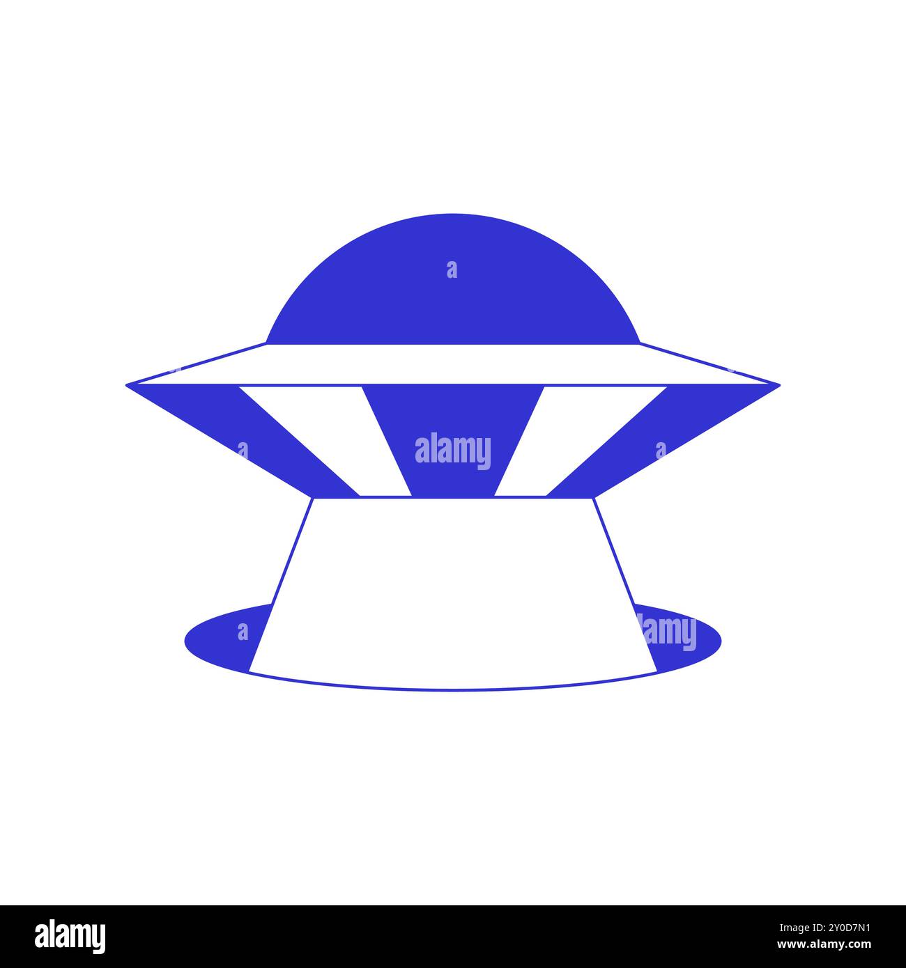 Y2K UFO Alien Raumschiff mit Beleuchtung im Loch zeitgenössische Pop Art Linie Icon Vektor flache Illustration. Universum Galaxie Weltraumreise Erkundung ps Stock Vektor