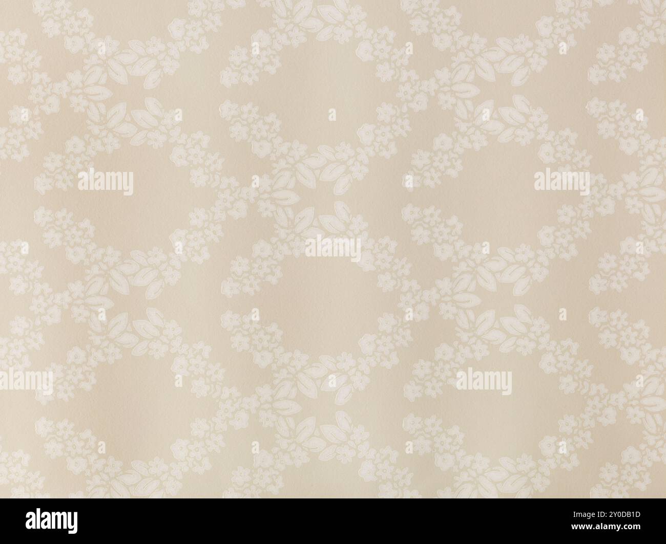 Tapete mit beigefarbenem und weißem Blumenmuster Stockfoto
