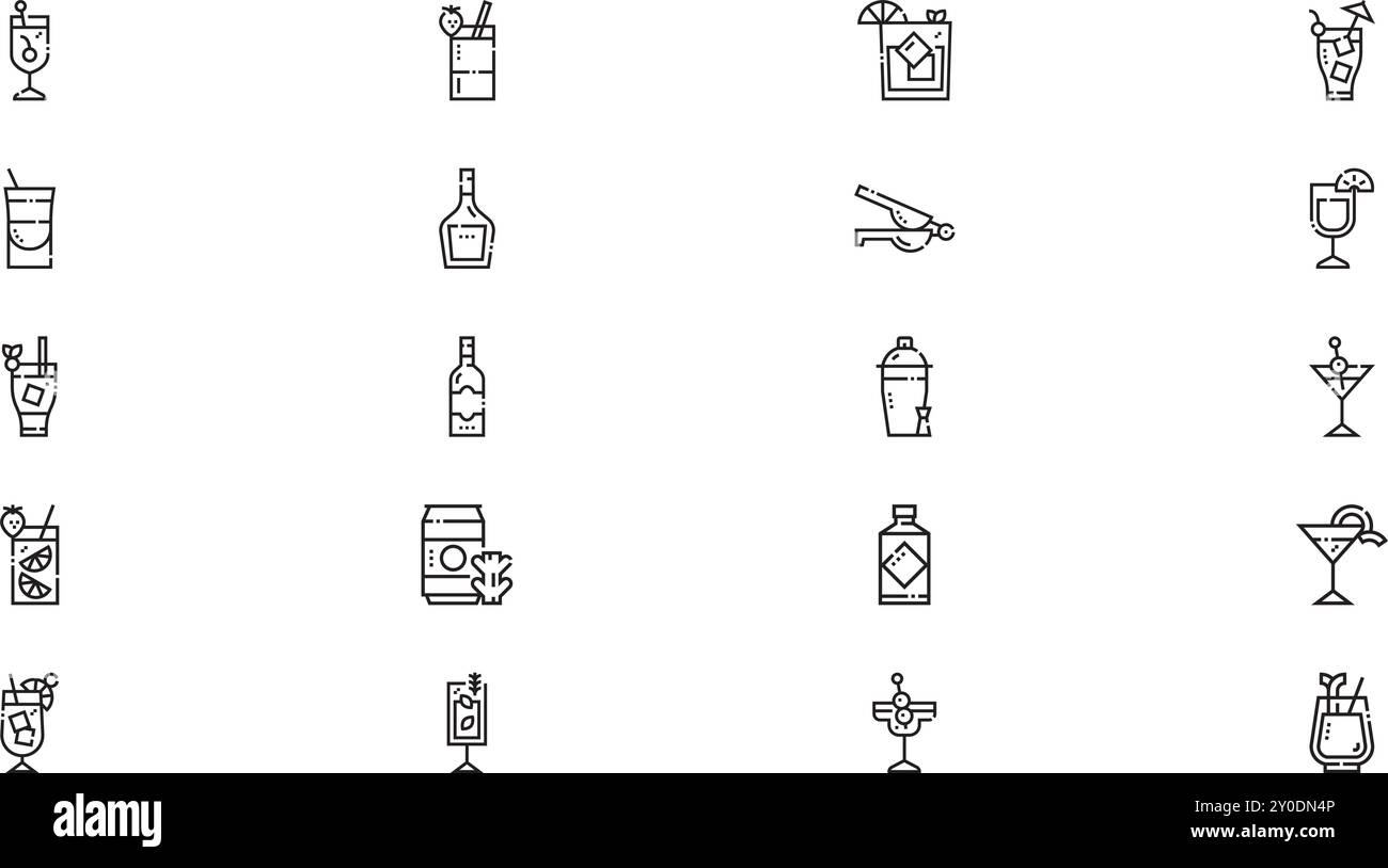 Cocktails Icons hochwertige Vektor-Icons-Kollektion mit bearbeitbarer Kontur. Ideal für professionelle und kreative Projekte. Stock Vektor
