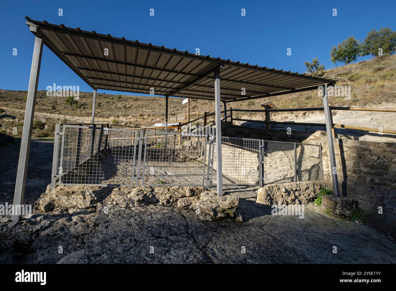 Dinosaurierspuren, Valdecevillo Site, Enciso, La Rioja, Spanien, Europa Stockfoto