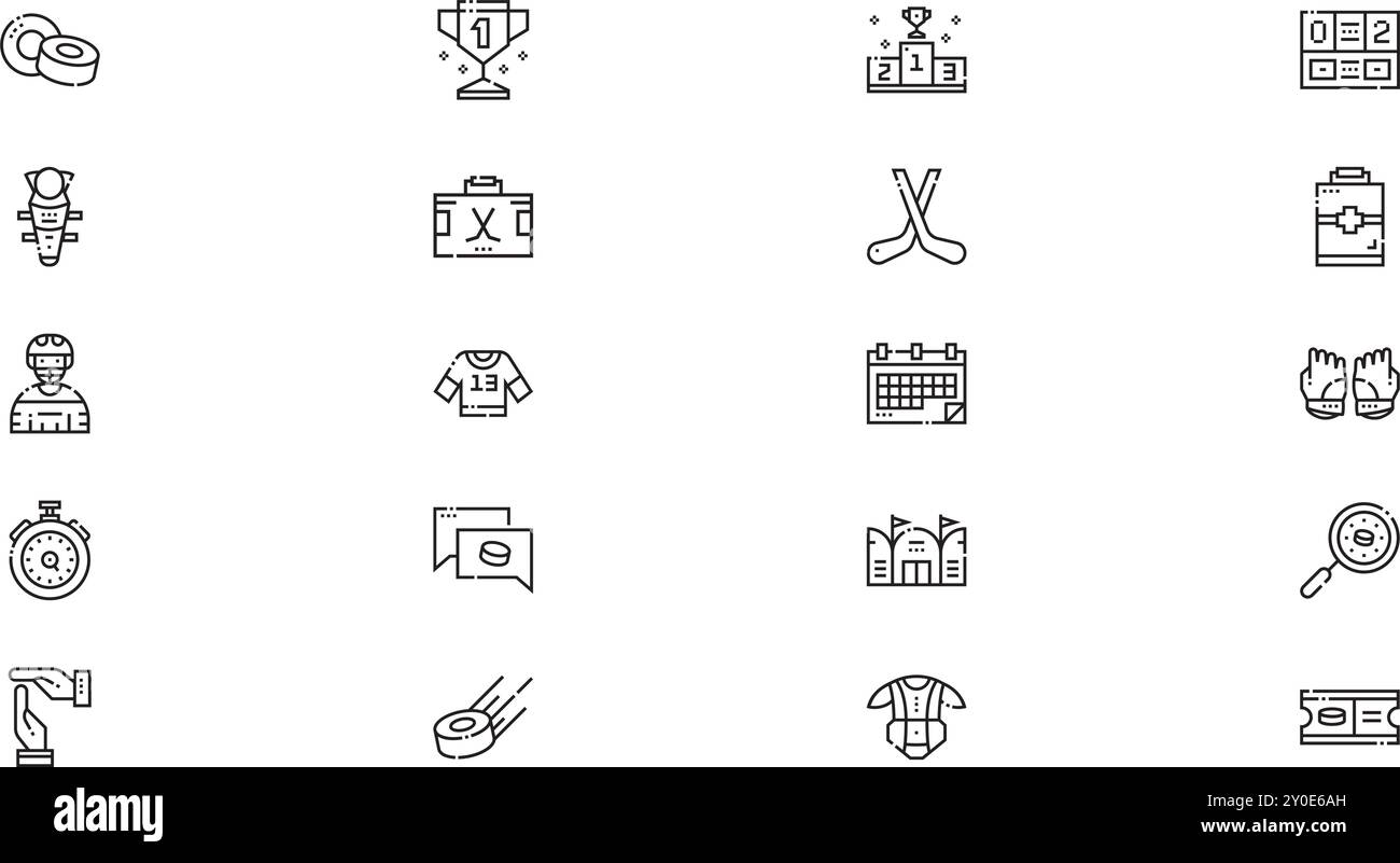 Eishockey-Icons hochwertige Vektor-Icons-Kollektion mit editierbarer Kontur. Ideal für professionelle und kreative Projekte. Stock Vektor