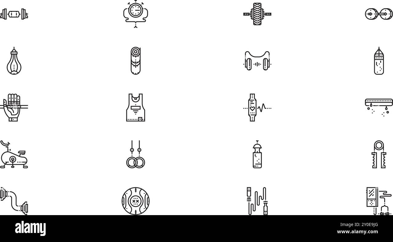 Ikonen für Fitnessgeräte hochwertige Vektor-Icons-Kollektion mit bearbeitbarem Strich. Ideal für professionelle und kreative Projekte. Stock Vektor