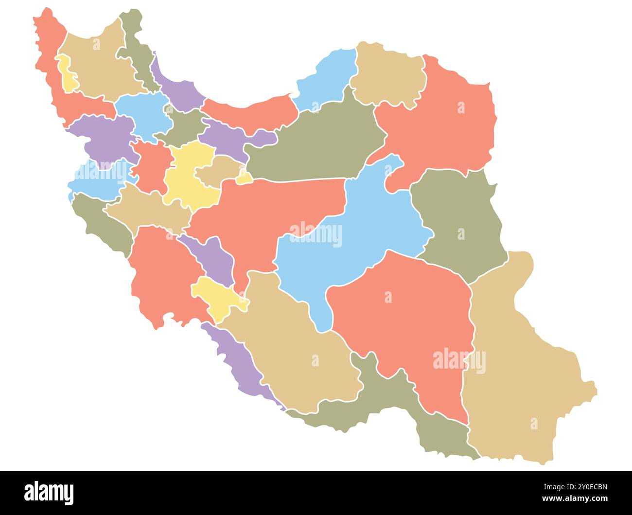 Karte von Iran nach Region in verschiedenen Farben. Vektorabbildung. Stock Vektor