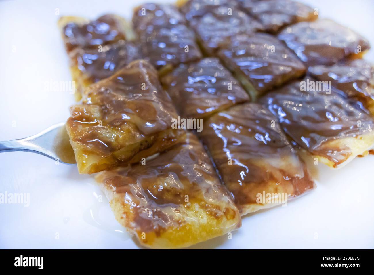 Knusprige Roti mit Schokoladennebel Stockfoto