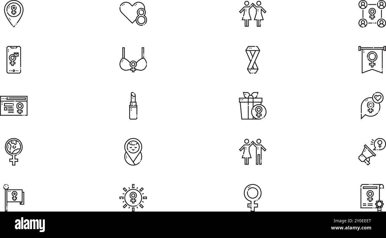 Damen Day Icons hochwertige Vector Icons Kollektion mit bearbeitbarem Konturstrich. Ideal für professionelle und kreative Projekte. Stock Vektor