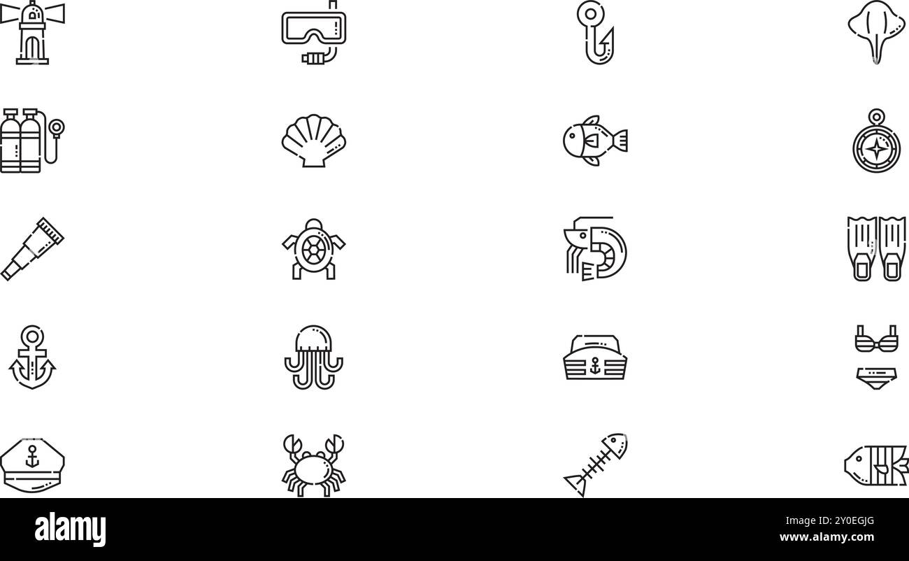 Sea LIFE Icons hochwertige Vektor-Icons-Kollektion mit editierbarer Kontur. Ideal für professionelle und kreative Projekte. Stock Vektor