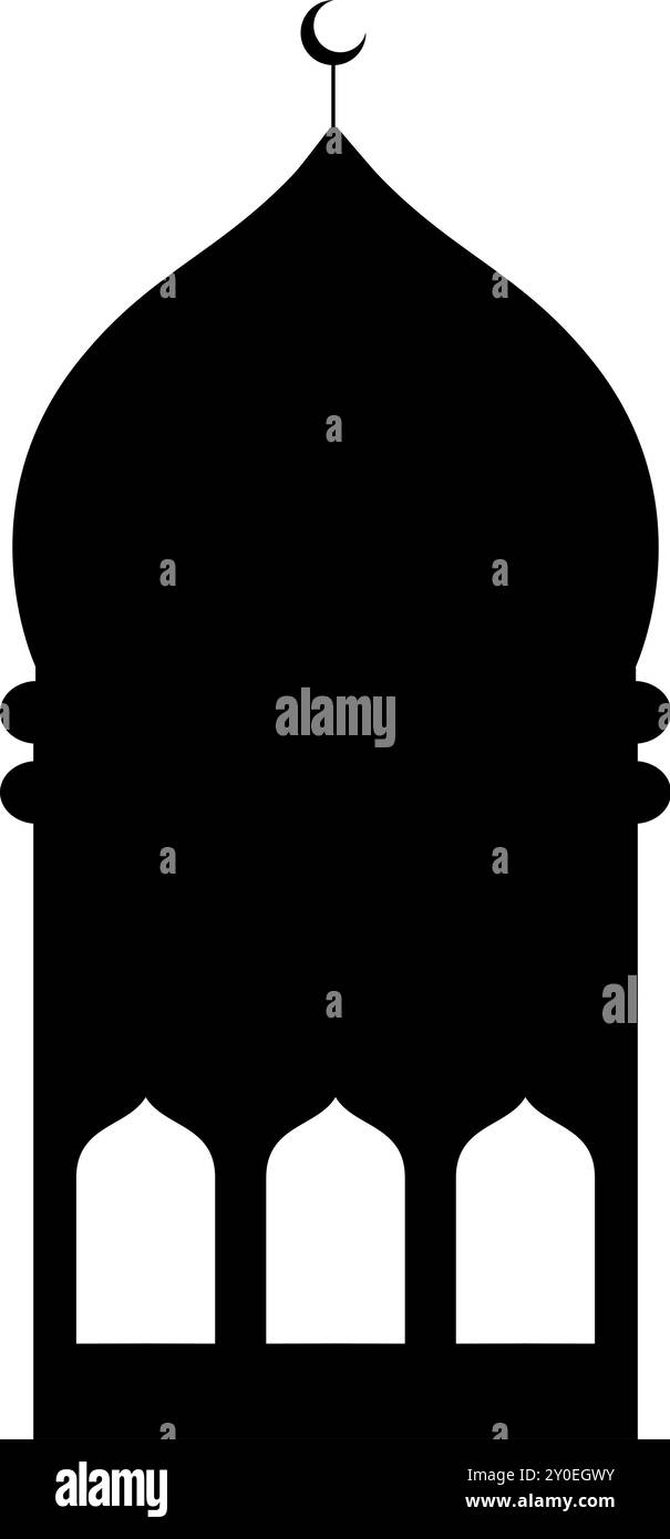 Schwarze Silhouette der Moschee in arabischer Architektur. Moscheedach, islamisches Stadtpanorama und Silhouetten der Minarett-Skyline für islamische Feiertage Ramadan, Eid Stock Vektor